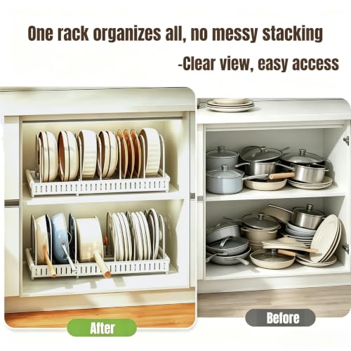 Pots and Pans Organizer Rack for under Cabinet, Expandable 12.2''-22.64'' Pot Lid Kitchen Cabinet Organizer Holder with 7 Adjustable Compartment Cutting Board Organizer for Pan Lid, Bakeware - size: Expandable Pot Rack Organizer