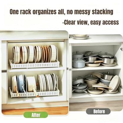 Pots and Pans Organizer Rack for under Cabinet, Expandable 12.2''-22.64'' Pot Lid Kitchen Cabinet Organizer Holder with 7 Adjustable Compartment Cutting Board Organizer for Pan Lid, Bakeware - size: Expandable Pot Rack Organizer
