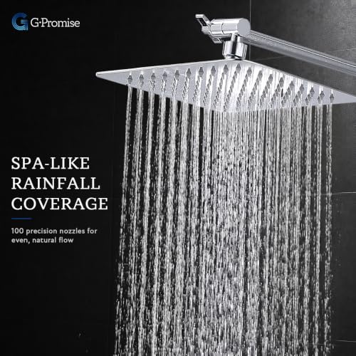 G-Promise All Metal 10" Dual Square Shower Head Combo | Rain Shower Head | Handheld Shower Wand | Adjustable | Smooth 3-Way Diverter | 71" Extra Long Hose - A Bathroom Upgrade (Chrome) | Built to Last, Easy Install, Adjustable Height & Angle for All Heigh