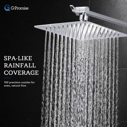 G-Promise All Metal 10" Dual Square Shower Head Combo | Rain Shower Head | Handheld Shower Wand | Adjustable | Smooth 3-Way Diverter | 71" Extra Long Hose - A Bathroom Upgrade (Chrome) | Built to Last, Easy Install, Adjustable Height & Angle for All Heigh