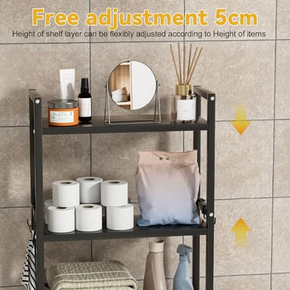 Over The Toilet Storage Carbon Steel, Bathroom Over Toilet Organizer Rack with Adjustable Shelf, 3-Tier Freestanding Above Toilet Shelf for Bathroom, Laundry, Space Saver,18.9"Wx7.9"D x65"H
