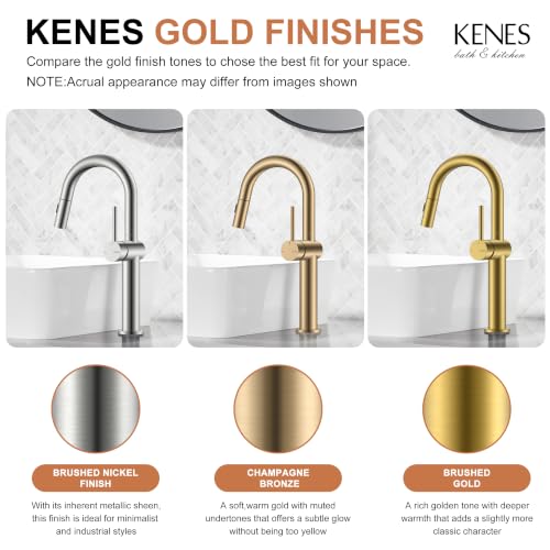 Brushed Gold 1 Handle Tall Vessel Sink Faucet with Pull Down Sprayer | Vessel Bowl Faucet with Pop Up Drain & Supply Lines, Lead-Free cUPC & NSF Certified, 1 Hole Faucet for Vanity RV Restroom - color: Brushed Gold, size: Tall