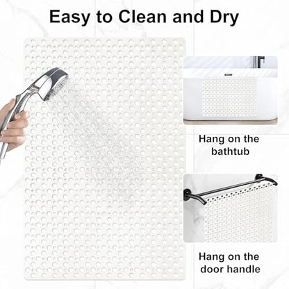 Non Slip Shower Mat with Suction Cups, 31.5x47.2 Inch Quick Drain TPE Anti Slip Shower Mats for Inside Shower, Large Shower Stall Mat Soft on Feet, Easy to Dry&Cut Machine Washable - color: White, size: 31.5" x 47.2" (Rectangular)