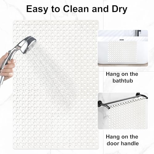 Non Slip Shower Mat with Suction Cups, 31.5x47.2 Inch Quick Drain TPE Anti Slip Shower Mats for Inside Shower, Large Shower Stall Mat Soft on Feet, Easy to Dry&Cut Machine Washable - color: White, size: 31.5" x 47.2" (Rectangular)
