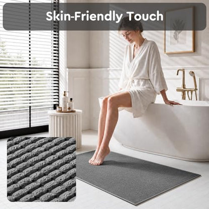 tchdio Bathroom Runner Rug, Absorbent Washable Thin Bath Mat, Non Slip Quick Dry Bath Rugs with Solid Rubber Backing, Low Profile Bath Mat, Grey, 24" x 70" - color: Grey, size: 5'10" x 2' (Rectangular)