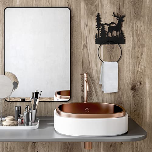 Funrous Deer Towel Holder for Bathroom Matte Black Metal Hand Towel Holder | Rustic Forest Elk Cub Decorative Bath, Toilet Wall Mounted Ring, Hanging Hand Cloth, Round Washcloth Rack Home Kitchen - style: Elk