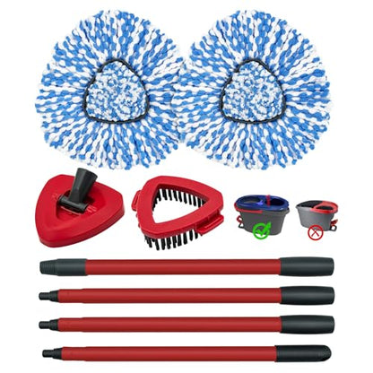 Spin Mop Handle, Mop Heads Replacements,Scrubber Brush and Mop Base Compatible with Ocedar RinseClean 2-Tank System, Mop Handle and Head Replacement Combo Set for Wet Dry Use Floor Cleaning - size: 4 pack mop heads set
