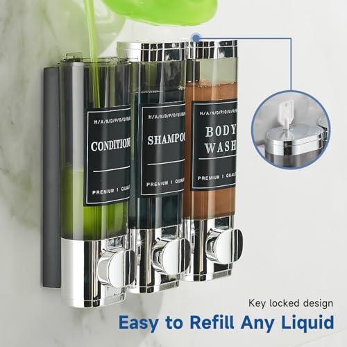 Shampoo and Conditioner Dispenser,Shower Soap Dispenser 3 Chamber No Drill Wall-Mounted Shampoo Dispenser for Shower Wall Mounted Shower Dispenser for Bathroom Hotel Large Capacity, Clear Bright - color: Clear Bright 3 Chamber