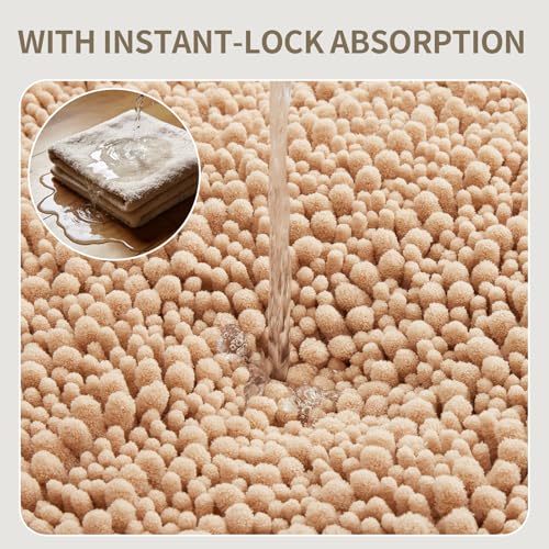 Toilet Rugs U-Shaped Mat 24x24, Contour Bathroom Mat - Ultra Soft & Absorbent Chenille, Quick-Dry, Machine Washable with Non Slip Barrier Backing, Beige - color: Beige, size: 24" X 24"(Toilet Rug)