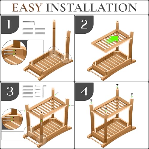 Bamboo Shower Bench with Handles and Shelf – Waterproof Stool for Inside Shower, Bathroom Foot Rest, Shaving Seat, Bamboo Shower Chair for Adults