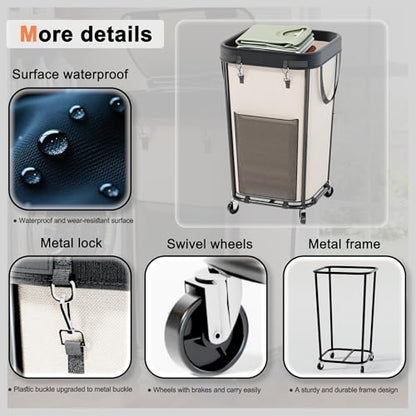 Laundry Basket with Wheels Rolling Laundry Basket, Removable Laundry Bag Design for Daily Use in Bathrooms and Laundry Rooms (White, 160L) - color: New White