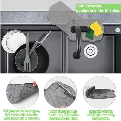 Silicone Draining Mat for Kitchen Sink, Sink Splash Guard, 9.6″ Faucet Mat + 9.8″ Kitchen Sink Soap Tray, Faucet Absorbent for Bathroom, Sink Protectors Behind Sink Water Catcher