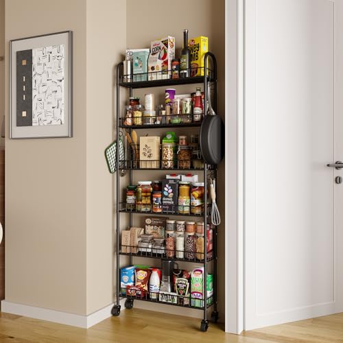 Slim Rolling Storage Cart with Wheels, Metal 6 Tier Spice Rack Mobile Shelving Unit Organizer Kitchen Utility Cart for Office Bathroom Kitchen Laundry Room Narrow Places (6inches) - size: 6inches
