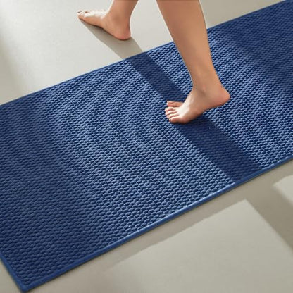 TYUU Bathroom Runner Rugs, Long Bath Mat Runner Washable Thin Quick Dry Low Pile Bathroom Runner Rugs Non Slip, Navy Blue 16"x60" - color: Navy Blue, size: 1'4" X 5' (Runner)