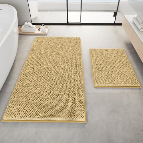 RUN HELIX Beige Bath Mat Set - 32"L x 20"W + 24"L x 16"W, Non Slip, Machine Washable, Home Decor - color: Beige