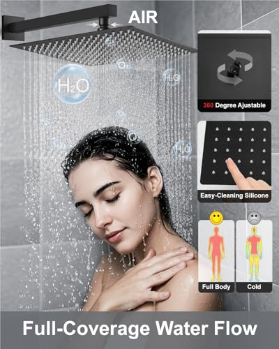 Aolemi Shower System with Rain Head and Handheld,16-Inch,Matte Black | High-Pressure Shower Faucet Set with Dual-Function Handheld,Rough-In Valve,1.8 GPM,Wall-Mount Trim Kit - color: Matte Black, size: 16 Inch