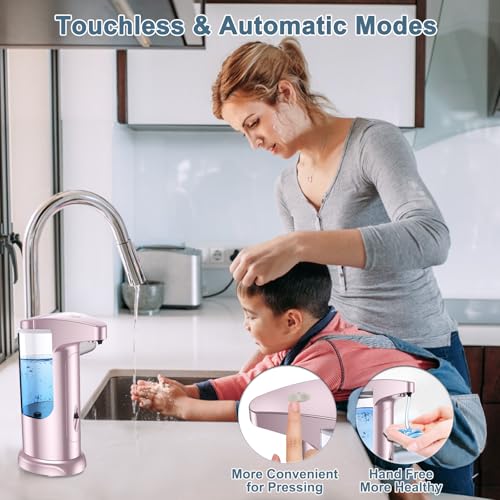12.5 oz Automatic Liquid Soap Dispenser, Touch-Free Battery Operated Adjustable Soap Dispensing, Volume Premium for Kitchen Bathroom Toilet (Pink) - color: Pink