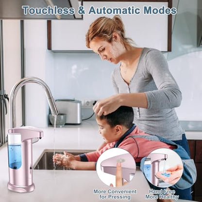 12.5 oz Automatic Liquid Soap Dispenser, Touch-Free Battery Operated Adjustable Soap Dispensing, Volume Premium for Kitchen Bathroom Toilet (Pink) - color: Pink