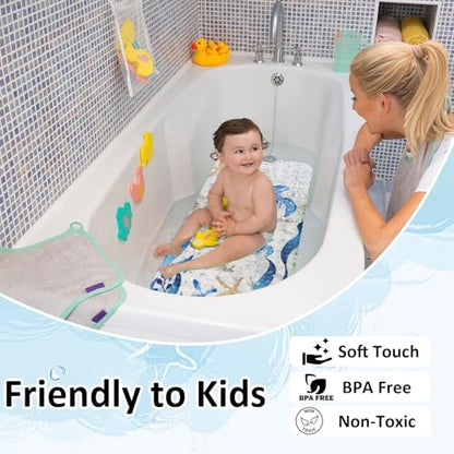 Topotdor Baby Bathtub Mat Non Slip for Kids, 40 X 16 Inch Cute Cartoon Bath Tub Shower Mat Anti Slip with Suction Cups & Drain Holes, Nautical Sea Turtles - color: Nautical Sea Turtles