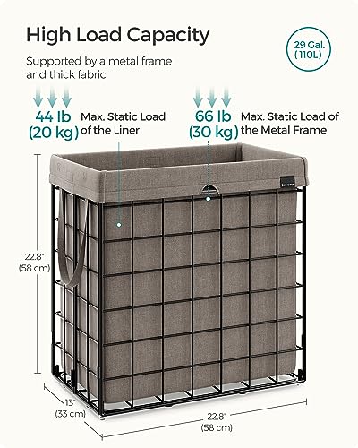 SONGMICS Laundry Hamper, 29 Gal. (110L) Laundry Basket, Collapsible Clothes Hamper, Removable and Washable Liner, Metal Wire Frame, for Bedroom Bathroom, Black and Camel Brown ULCB111N01 - color: Black + Camel Brown, size: 110 L