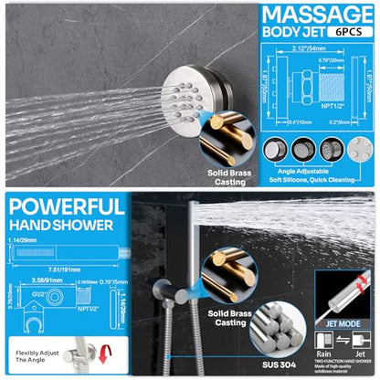 HOMEDEC 16inch Round Ceiling Mounted Full Body Shower System, 3 Way Diverter Valve with 2-Function Handheld Shower and Massage Jets, Brushed Nickel - color: Brushed Nickel, style: 3-Way