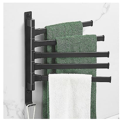 Swivel Towel Rack 180° Towel Rack/Black Rotating Towel Bar Movable Wall Hanging Punch/Free Punch Dual-use Bathroom Storage Rack 2/4/5/arm Towel Holder (Color : Black5 Rod) - color: Black5 Rod