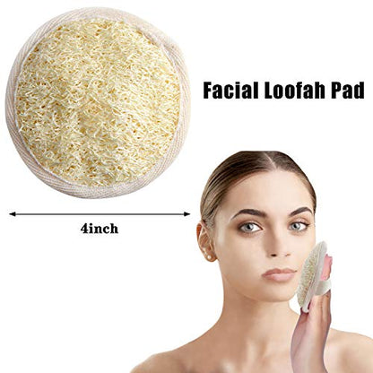 FEBSNOW Natural Loofah Body Scrubber 4Pcs Exfoliating Shower Bath Sponges | Natural Luffa Material, Women and Men Deep Clean Skincare, Exfoliating Back and Face Scrubber Pad