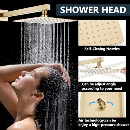 Aolemi Shower Faucet Set with Handheld Brushed Gold 8 Inch Head | Pressure Balance Shower Valve and Trim Kit,SUS304 Rain Head and Handle System,All Metal,Wall Mount,Bathroom,Handheld Spray - color: Gold, size: 8 Inch Wall Mount Shower Head