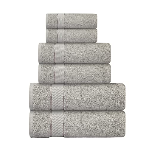 6 Piece 100% Cotton Bath Towel Set - 2 Bath - 2 Hand - 2 Face, Grey | 100% Cotton • Thick & Plush • Hotel Quality • Ultra Soft • Highly Absorbent • Quick Dry • Low Lint • Machine Washable - color: Light Grey