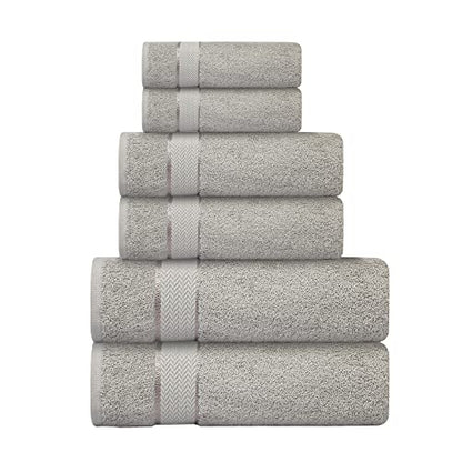 6 Piece 100% Cotton Bath Towel Set - 2 Bath - 2 Hand - 2 Face, Grey | 100% Cotton • Thick & Plush • Hotel Quality • Ultra Soft • Highly Absorbent • Quick Dry • Low Lint • Machine Washable - color: Light Grey