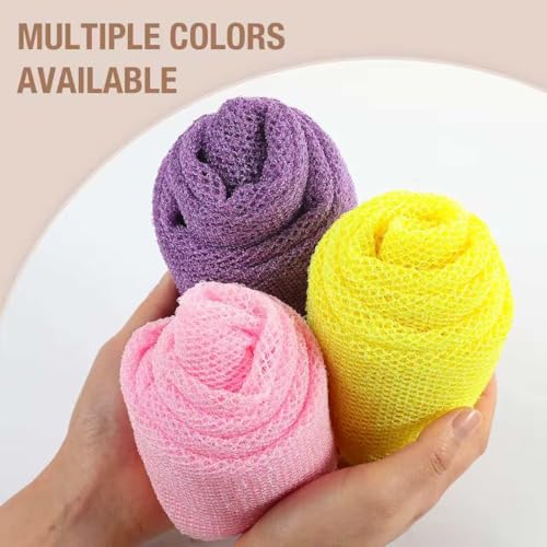 Extra-Long African Net Sponge 3Pk Multi-Color Exfoliating Scrub | Fast Drying African Bath Net, Gentle Exfoliating Scrub for Full Body & Back Spa Shower - color: Yellow,pink, Purple