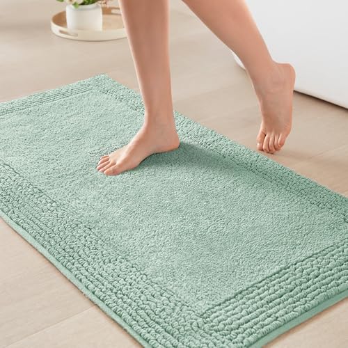 Madison Park Splendor Reversible 100% Cotton Bath Rug, 20 x 30, Green | Tufted Bathroom Mat, 3000 GSM, Hotel Quality, Luxurious Plush, Medium Pile, Absorbent, Quick Dry, OEKO-TEX, Shower Room Décor - color: Green, size: 1'8" x 2'6" (Rectangular)