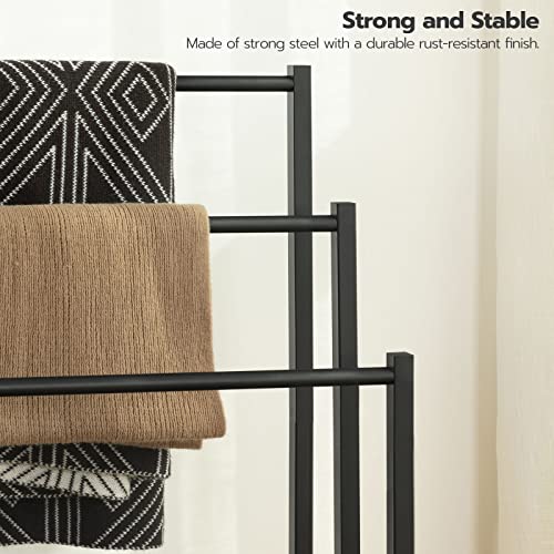 HOOBRO Free Standing Towel Rack, 3 Tier Blanket Rack, Blanket Holder for Bathroom, 16.9" L x 11" W x 31.9" H, Industrial Metal Drying and Display Rack with Shelf, Black BB03LB01 - color: Black + Black, size: 16.9"L x 11"W x 31.9"H