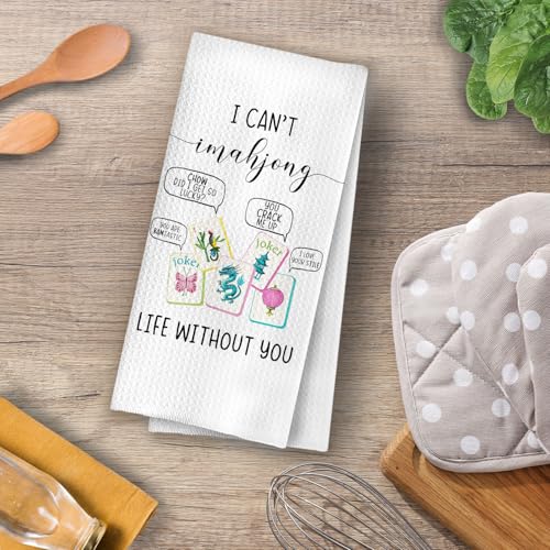 Funny Mahjong Kitchen Towels - Mahjong Gifts Decorative Waffle Dish Towels, Funny Mah Jong Hand Towel, Hostess Gifts Tea Towel, 16x24 Inch - color: Funny Mahjong