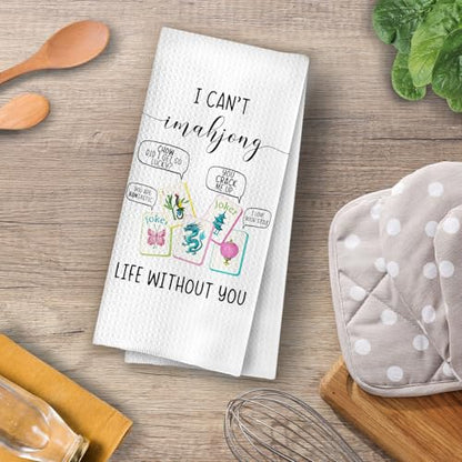 Funny Mahjong Kitchen Towels - Mahjong Gifts Decorative Waffle Dish Towels, Funny Mah Jong Hand Towel, Hostess Gifts Tea Towel, 16x24 Inch - color: Funny Mahjong
