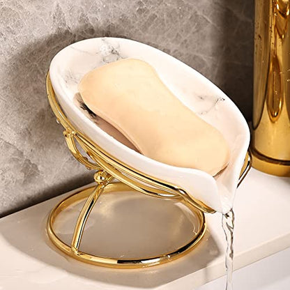 Dobbyby Leaf-Shaped Ceramic Soap Dish with Drain, Holder, Saver, Tray, Bar Soap Holder, Easy Cleaning, for Shower Bathroom Kitchen Sink Bathtub, Pro-Environment White - color: White