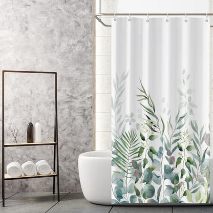 AWERT Shower Curtain Plants for Bathroom,Waterproof Quick-Drying Green Leaves Shower Curtain Set with Hooks 48x72 Inch - color: Green and Magenta, size: 48"W x 72"L (Pack of 1)