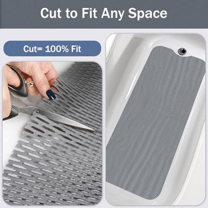 Bathroom Non Slip Shower Mat, Gray 24x16 Inch Bathtub Mat, Non Slip Bathroom Mat for Elderly and Kids, Easy to Dry, Fast-Dry Drainage Hole, Easy to Prune - color: Gray, size: 24" x 16" (Rectangular)