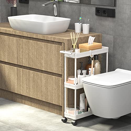 Simple Houseware 3-Tier Slim Rolling Cart w/Handle 5.5" Wx27.5 H, White | Storage Cart for Narrow Space (5.5-Inch Wide) Kitchen, Bathroom, Laundry Room - color: White