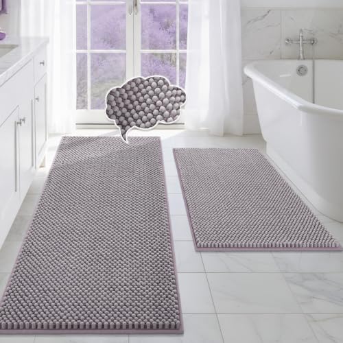 BSICPRO Bathroom Rugs Set 2 Piece-Chenille Bath Mats Non Slip-Thick Soft Absorbent Bath Rug-Shower Floor Mat Machine Washable-Bathroom Decor Accessories (Lavender Purple, 20" x 47" Plus 20" x 32") - color: Lavender Purple, size: 20" x 47" Plus 20" x 32"