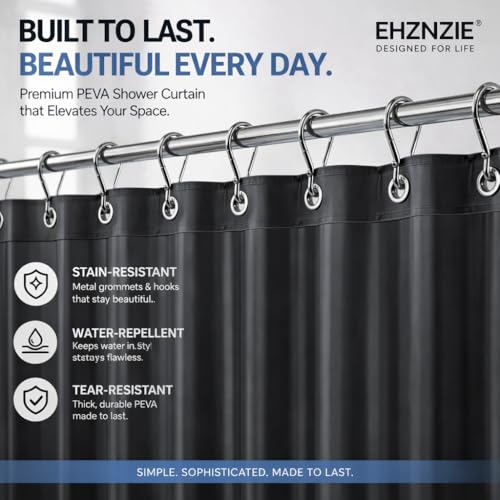 EHZNZIE Dark Grey Shower Curtain Liner 72x72, PEVA Waterproof Bath Curtain, No Chemical Smell, 3 Weighted Magnets, Durable with Rustproof Metal Grommets - color: Dark Grey, size: 72"W x 72"L (Pack of 1)