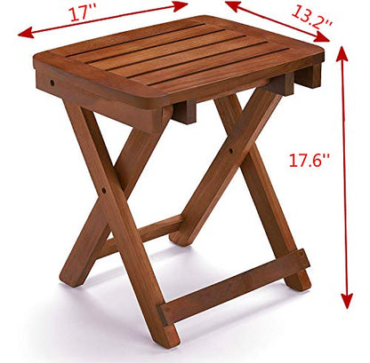 URFORESTIC Portable Shower Bench-Bamboo Folding Shower Stool Seat Chair Fully Assembled-Hold Up to 500 LBS