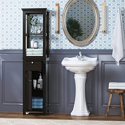 Spirich Slim Bathroom Storage Cabinet, Tall Narrow Cabinet with Door and Shelves, Freestanding Linen Tower (Espresso) - color: Espresso