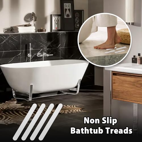 24Pcs White Bathtub Stickers Non Slip | Anti Slip Shower Strips, Adhesive for Bathroom Bathtub, Shower Floor & Ladders, Includes Scraper - color: White