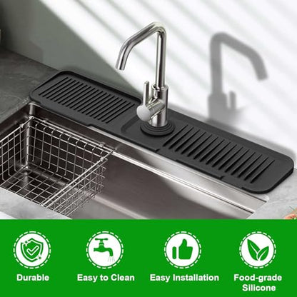 Sink Splash Guard, 5°Slope Silicone Draining Mat for Kitchen Sink, 24 inch Sink Faucet Mat, Silicone Sink Faucet Mat Splash Guard, Sink Water Splash Guard, Sink Accessories for Kitchen, Bathroom