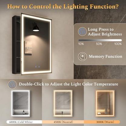 Spliceable Modular LED Lighted Bathroom Medicine Cabinet Mirror with Anti-Fog Aluminum Frame, Adjustable Lighting, Built-in Sockets & USB Ports – Wall Mounted (Right Hinge, 28" L x 20" W) - color: 20"×28" Led Right Hinge Cabinet