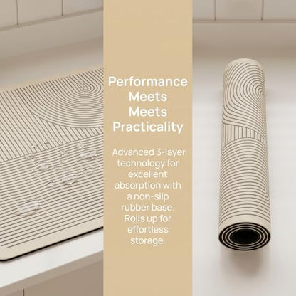 Absorbent & Non-Slip Geometric Rubber-Diatomite Drying Mat - Durable, Quick-Dry Kitchen and Bathroom Countertop Pad for Coffee Machines, and Essentials, Kitchen Countertop Placemat,15.6*19.5In