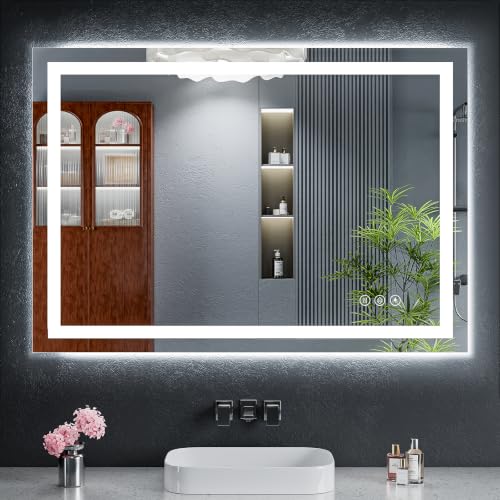30"x42" LED Bathroom Mirror with Lights, Anti-Fog, Backlit+Frontlit | CRI 95, Stepless Dimmable, 3 Colors Lighting, Shatterproof Tempered Glass, HD Reflection, Memory, (Horizontal/Vertical) - size: 42"L x 30"W