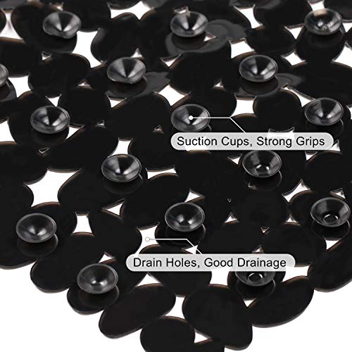 WELTRXE Non Slip Bathtub Mat 35 x 16 Inches Pebbles Shower Mats with Suction Cups, Drain Holes for Bathroom Showers, Tub, Machine Washable Bathroom Mats BPA, Latex Free Safe Tub Mats - Black - color: Pebbles-black, size: 35" x 16" (Rectangular)