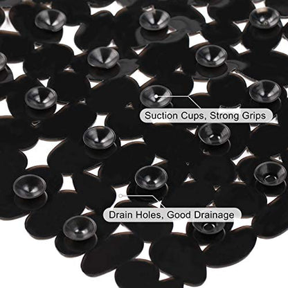 WELTRXE Non Slip Bathtub Mat 35 x 16 Inches Pebbles Shower Mats with Suction Cups, Drain Holes for Bathroom Showers, Tub, Machine Washable Bathroom Mats BPA, Latex Free Safe Tub Mats - Black - color: Pebbles-black, size: 35" x 16" (Rectangular)